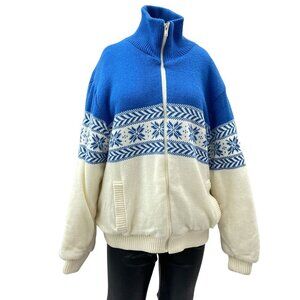 Vintage 70's Fingerhut Fashions Snow Flakes Blue & White Nordic Winter Jacket XL